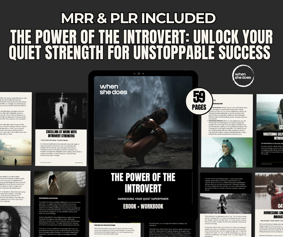 This digital product ebook  is an introvert empowerment resource providing
Success strategies for introverts. It covers
Embracing introversion, Quiet strength in leadership. It is the ultimate 
Personal development for introverts and come with master resell rights (MRR) and Private label rights (PLR)
