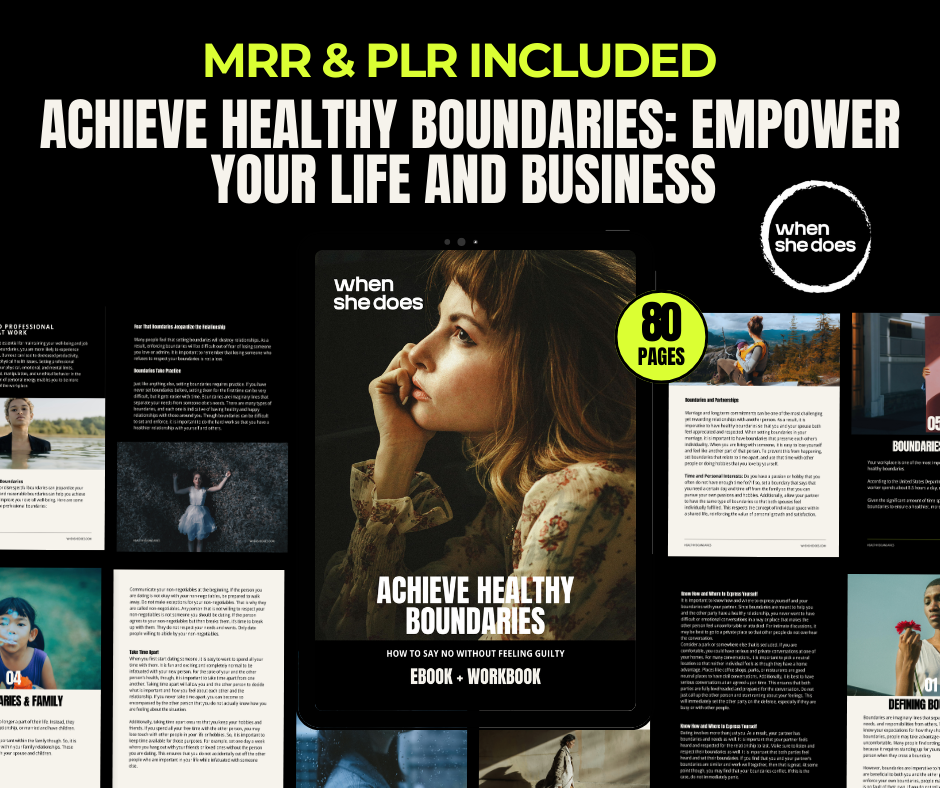This digital product with MRR (master resell rights) and PLR (Private label RIghts) helps the individual confidently set effective personal boundaries personally and professionally. 